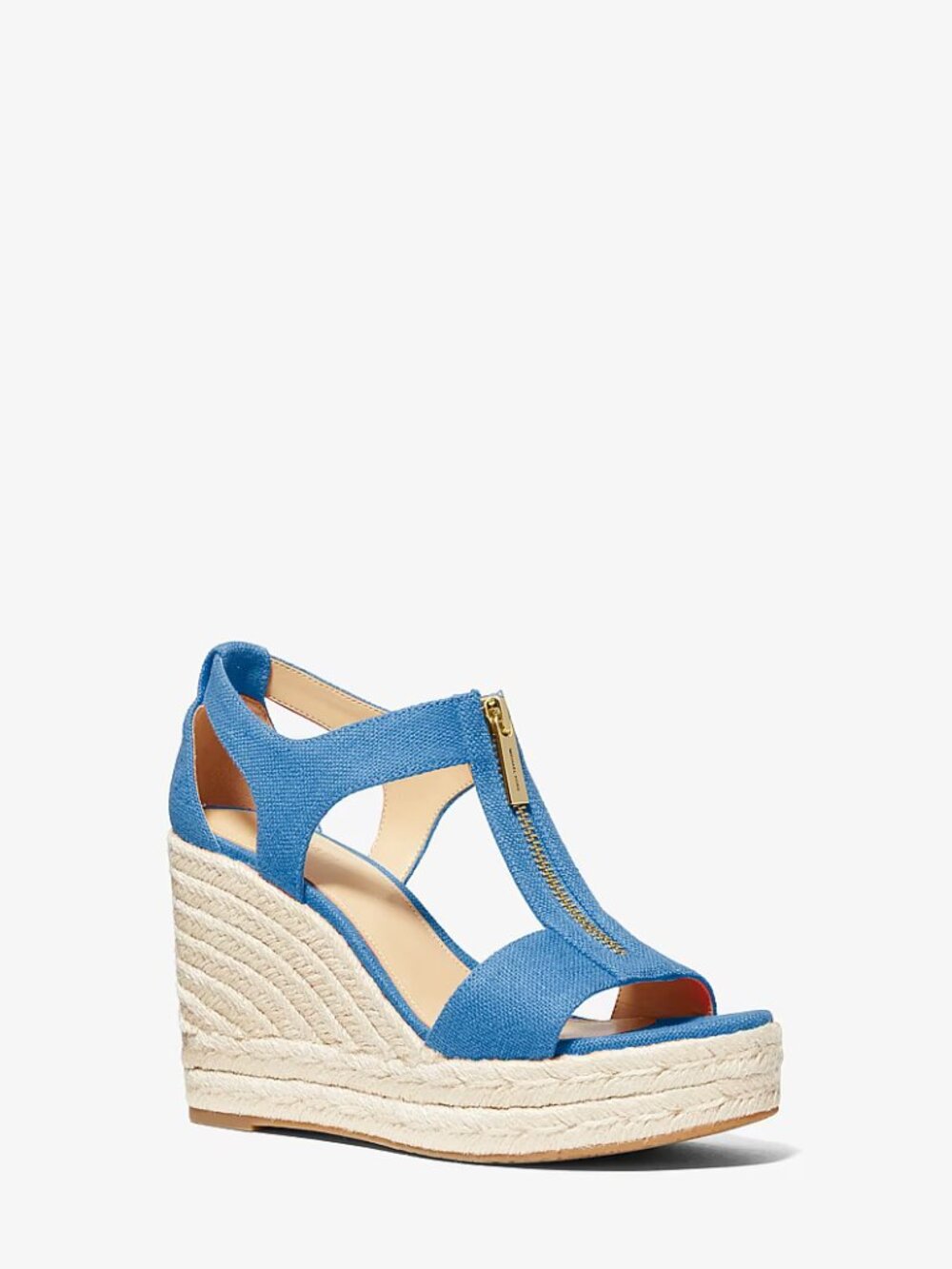 Michael Kors Berkley Mid Wedge Canvas Sandal In French Blue Size 7M